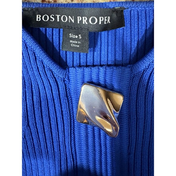 Boston Proper Sweater. Boho, Cottagecore Knit Royal Blue Small Sweetheart Neck - Picture 11 of 14